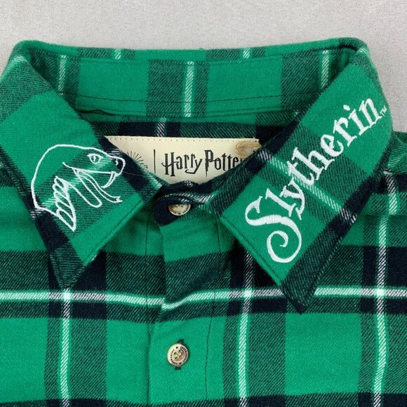 Harry Potter Cakeworthy Mens Shirt XL Green Plaid Flannel Button Up Slytherin - Picture 3 of 8